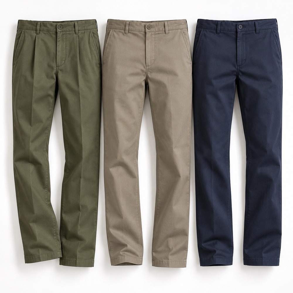 Lands End Chino Pants Mens 34x34 LOT of 3 Traditional Fit Navy Olive No Iron NEW